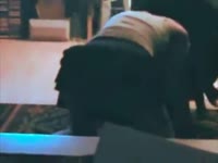 Teen got banged from behind by a black dog